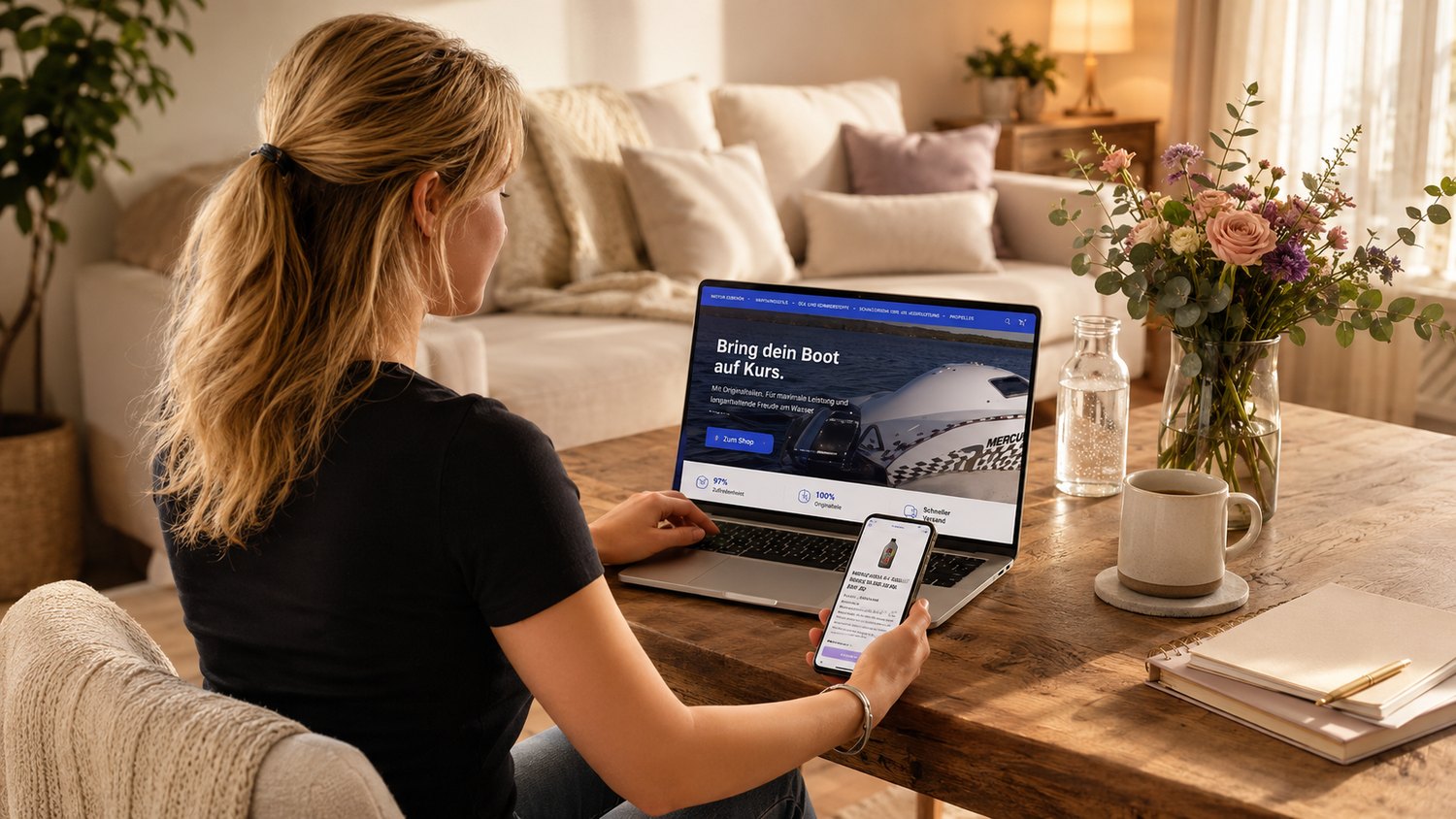 Michelle Wolf baut Websites mit KI — hier der von ihr gebaute Onlineshop boatteam.shop